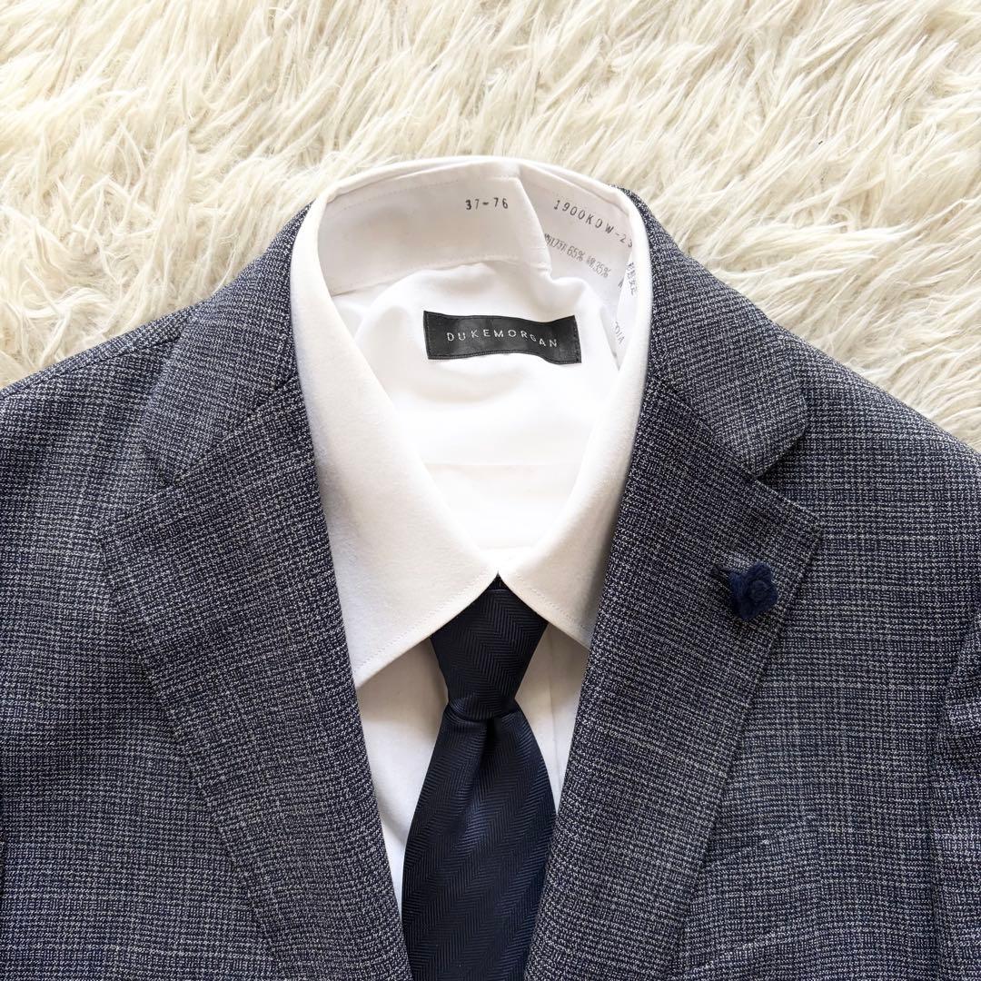 <美品>LARDINI 新ロゴ ネイビー ウール スーツ ブートニエール 42