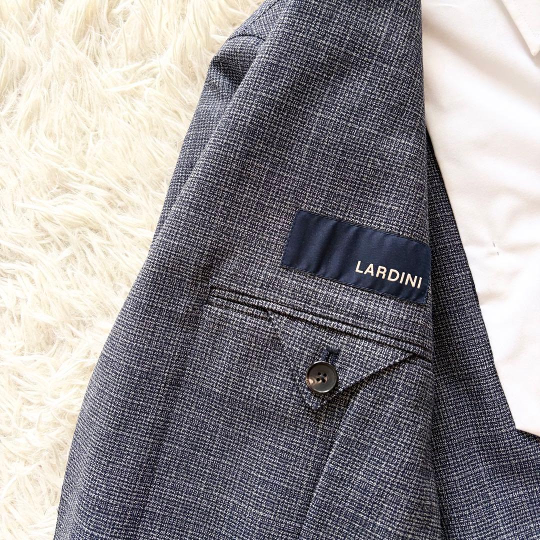 <美品>LARDINI 新ロゴ ネイビー ウール スーツ ブートニエール 42