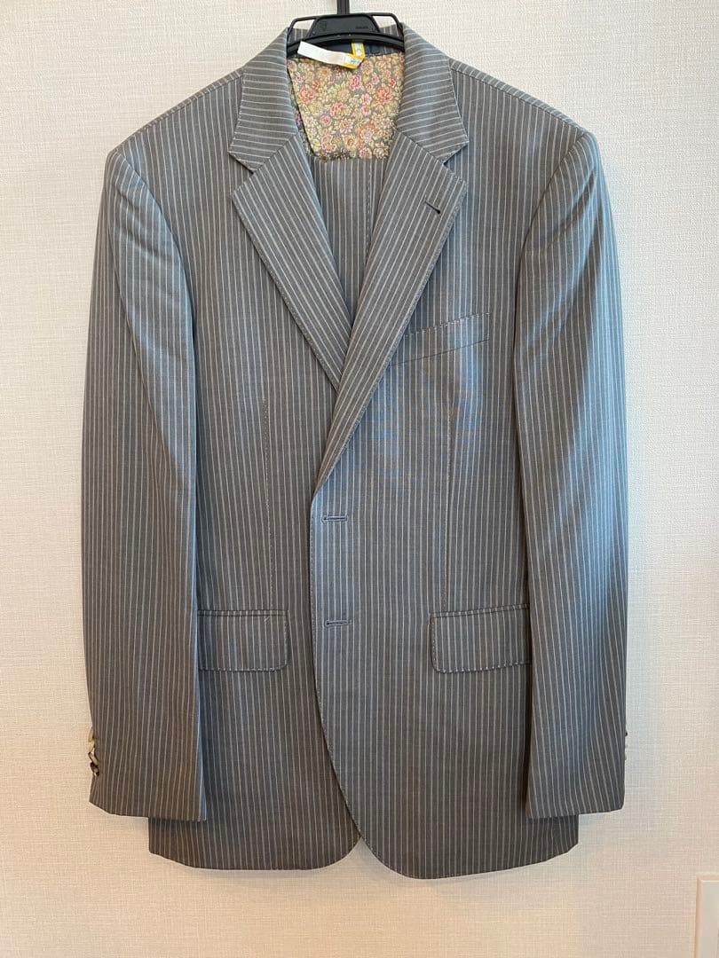 グレー ストライプ シングルブレストジャケット