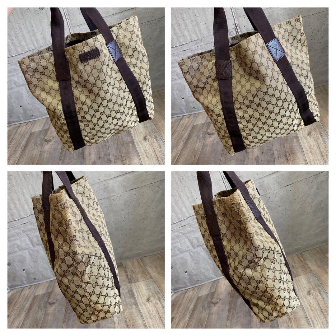 本物☆グッチ GG柄 キャンバス トートバッグ ハンドバッグ ブラウン A4可能