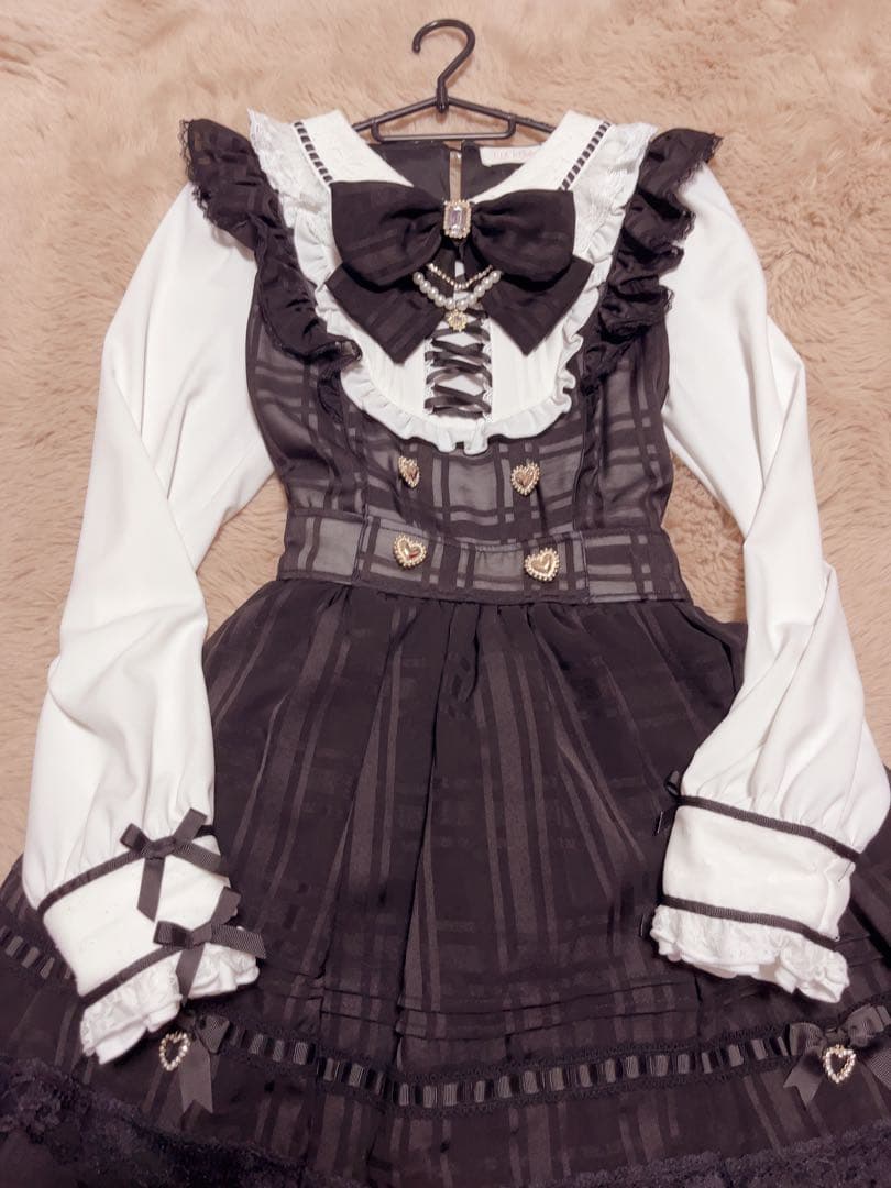 LIZLISA シアーチェックエプロンフリルワンピース