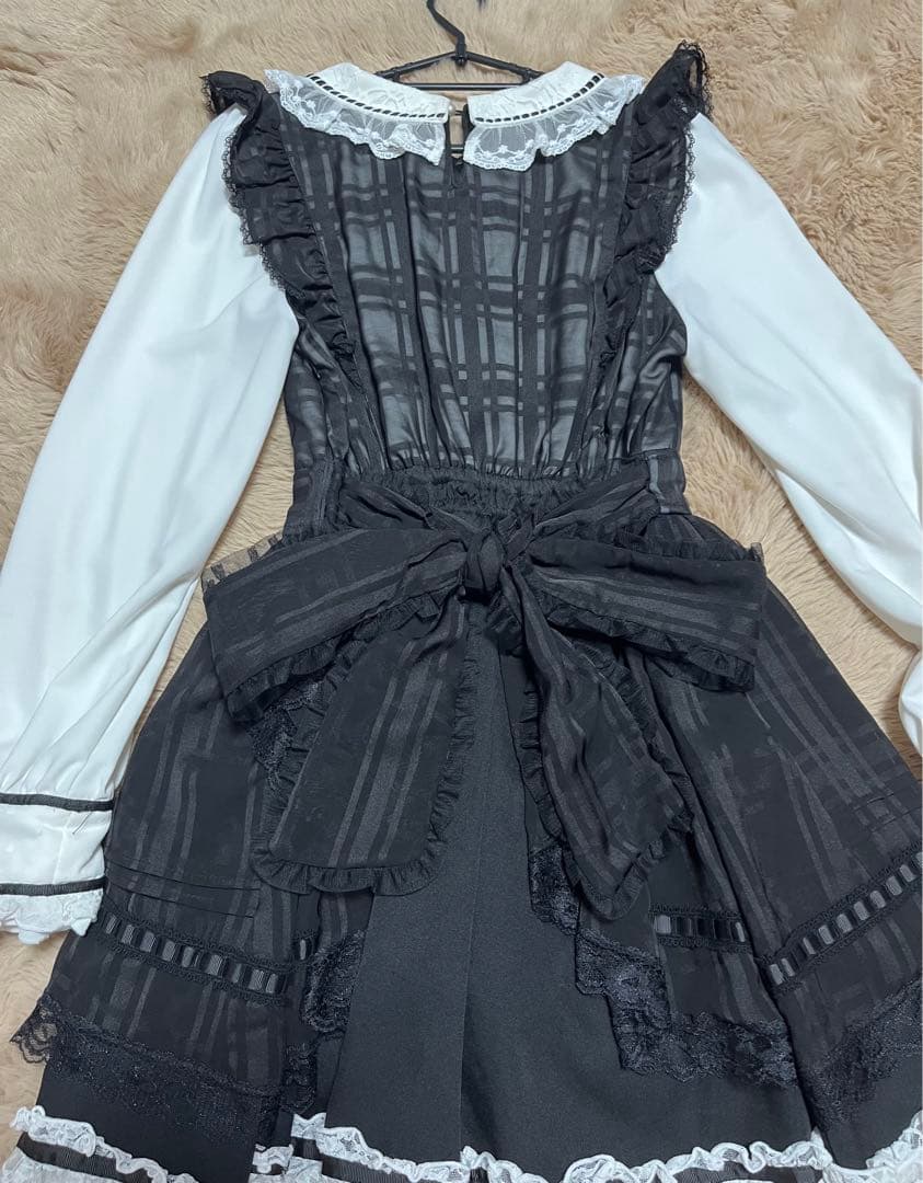 LIZLISA シアーチェックエプロンフリルワンピース