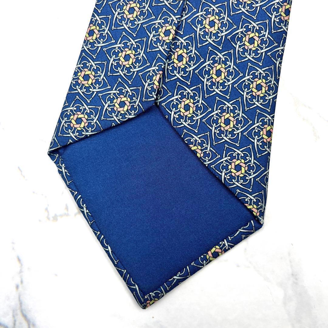 ◆良品◆HERMES エルメス ネクタイ 青色 星柄 リング 高級感