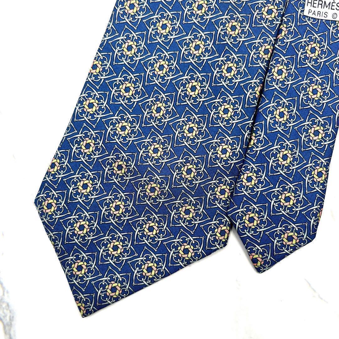 ◆良品◆HERMES エルメス ネクタイ 青色 星柄 リング 高級感