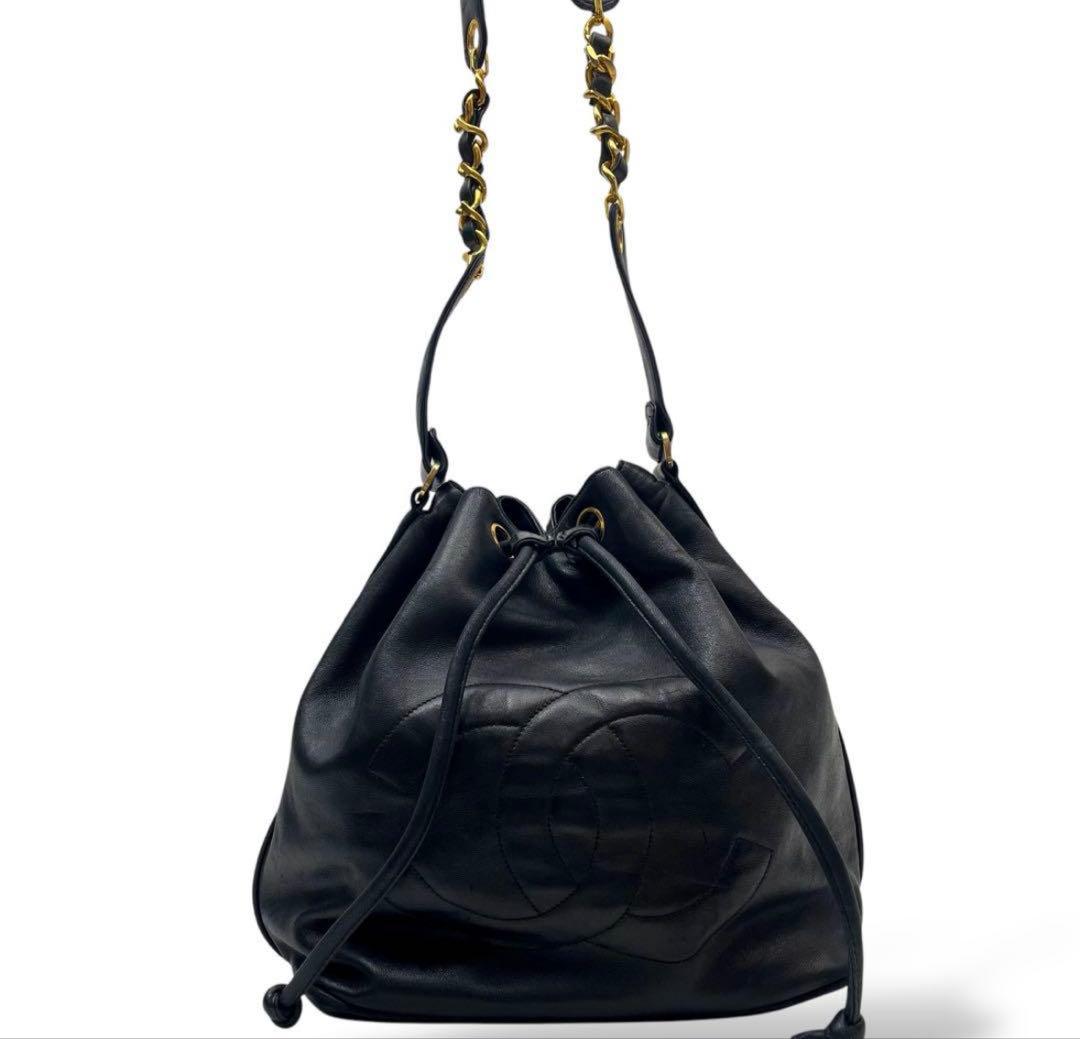 CHANEL シャネル ココ　ラムスキン 巾着 チェーン ショルダー斜めがけ美品