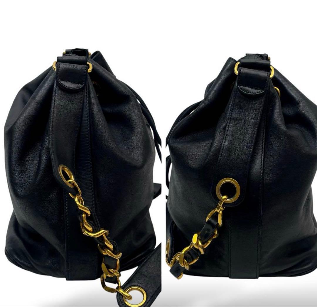 CHANEL シャネル ココ　ラムスキン 巾着 チェーン ショルダー斜めがけ美品