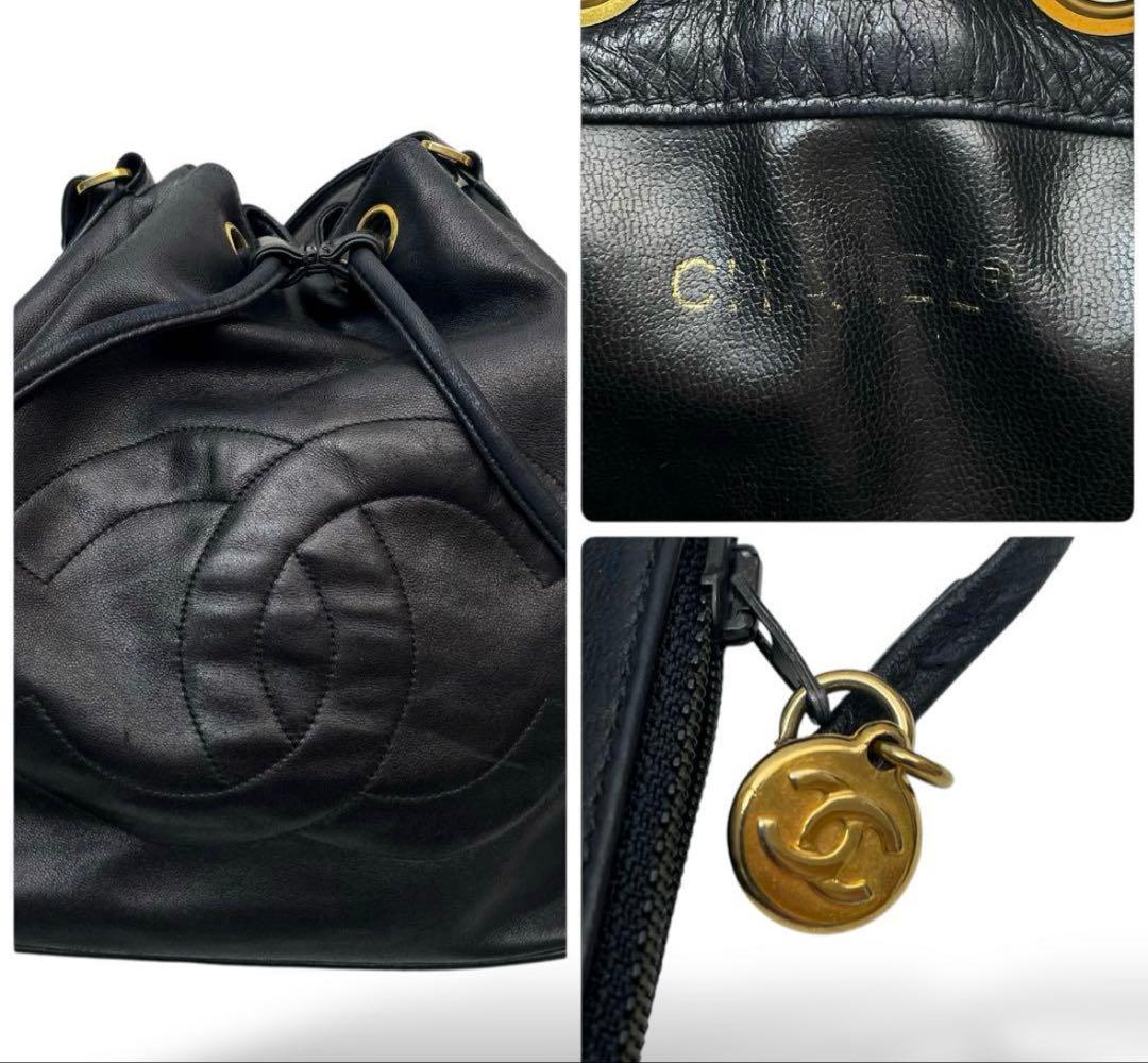 CHANEL シャネル ココ　ラムスキン 巾着 チェーン ショルダー斜めがけ美品