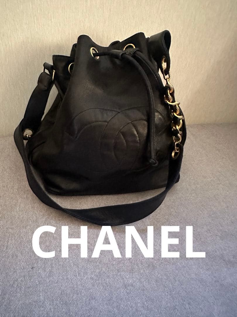 CHANEL シャネル ココ　ラムスキン 巾着 チェーン ショルダー斜めがけ美品