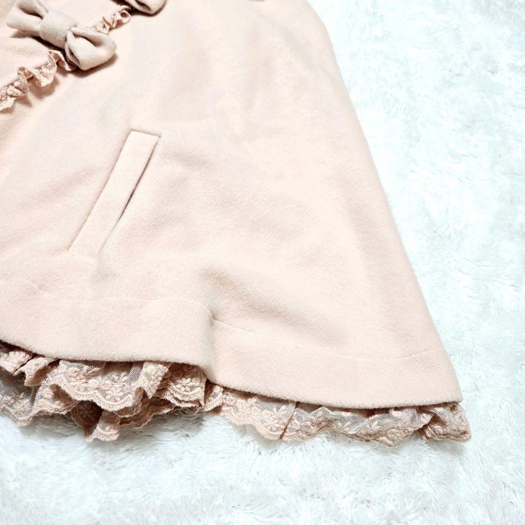 LIZ LISA ファー付き リボン ポンチョコート ピンク レース