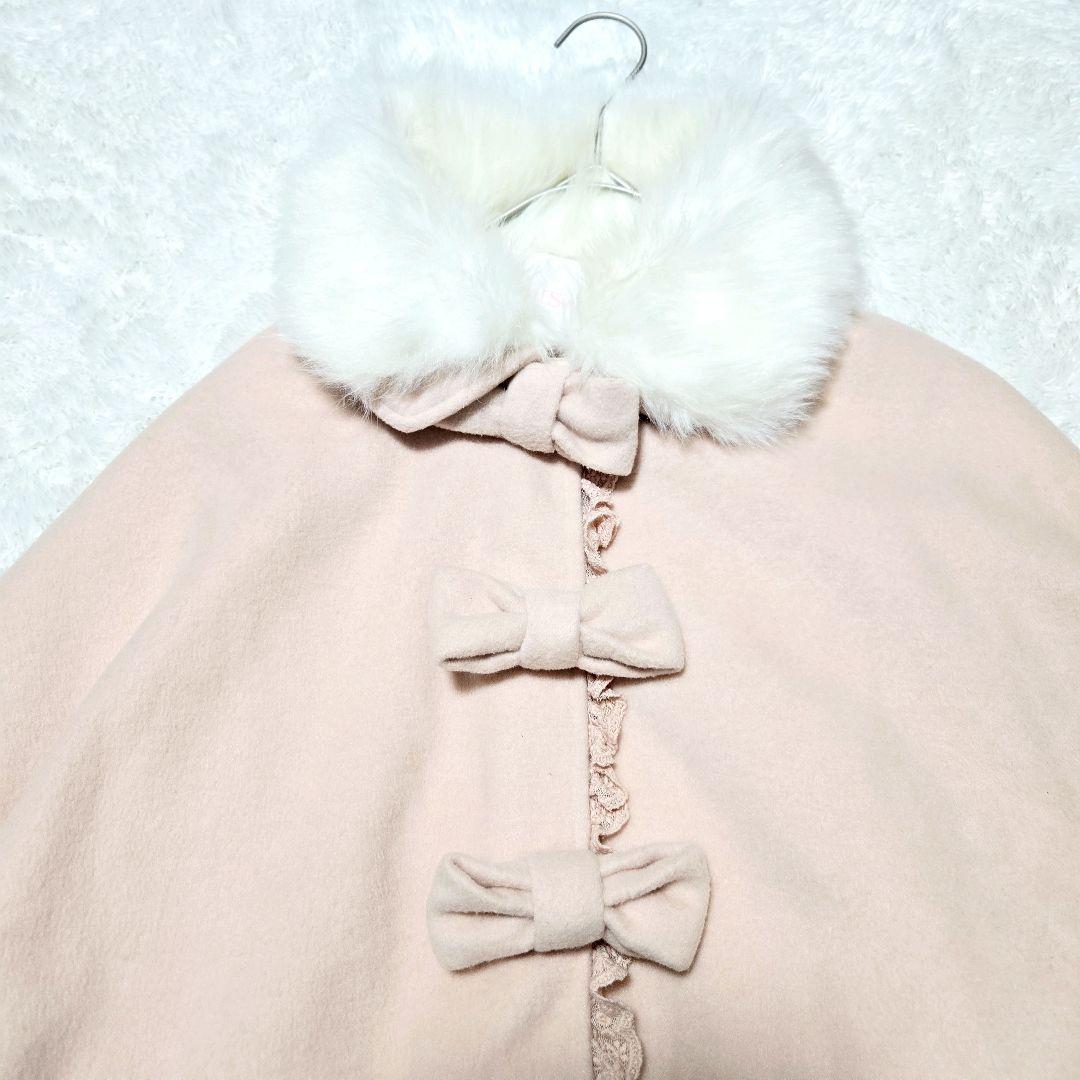 LIZ LISA ファー付き リボン ポンチョコート ピンク レース