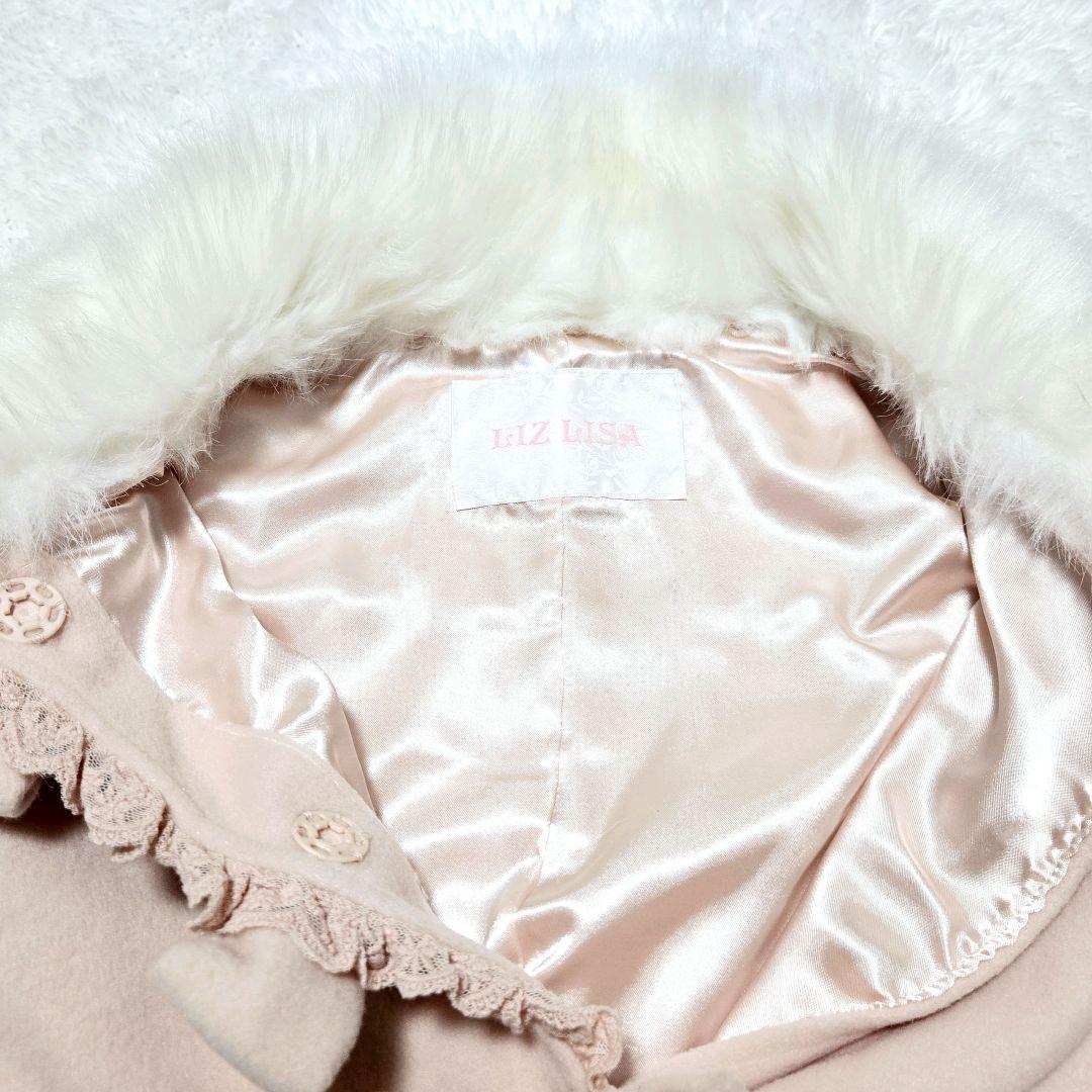 LIZ LISA ファー付き リボン ポンチョコート ピンク レース