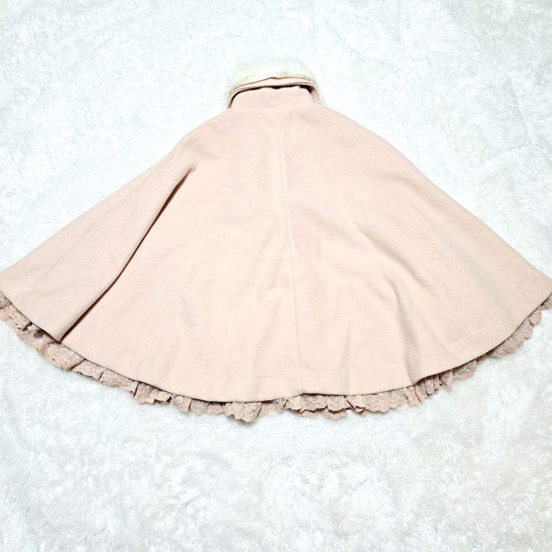 LIZ LISA ファー付き リボン ポンチョコート ピンク レース
