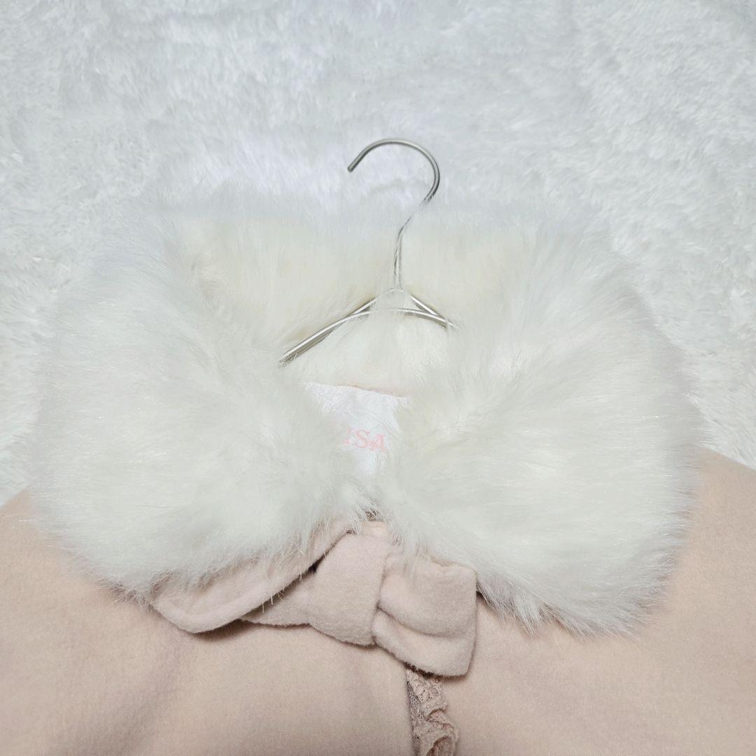 LIZ LISA ファー付き リボン ポンチョコート ピンク レース