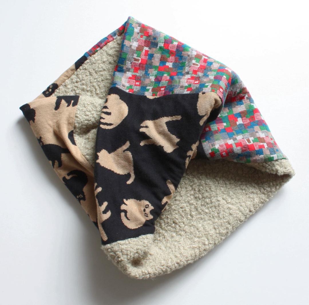 TOHIKO　ものすごい幅広ターバン ネコ＆ブロックチェック＆ループボア