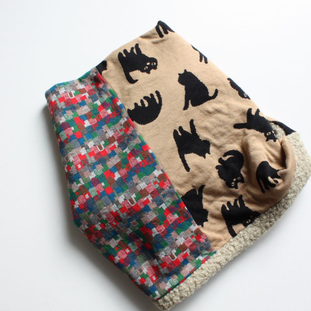 TOHIKO　ものすごい幅広ターバン ネコ＆ブロックチェック＆ループボア