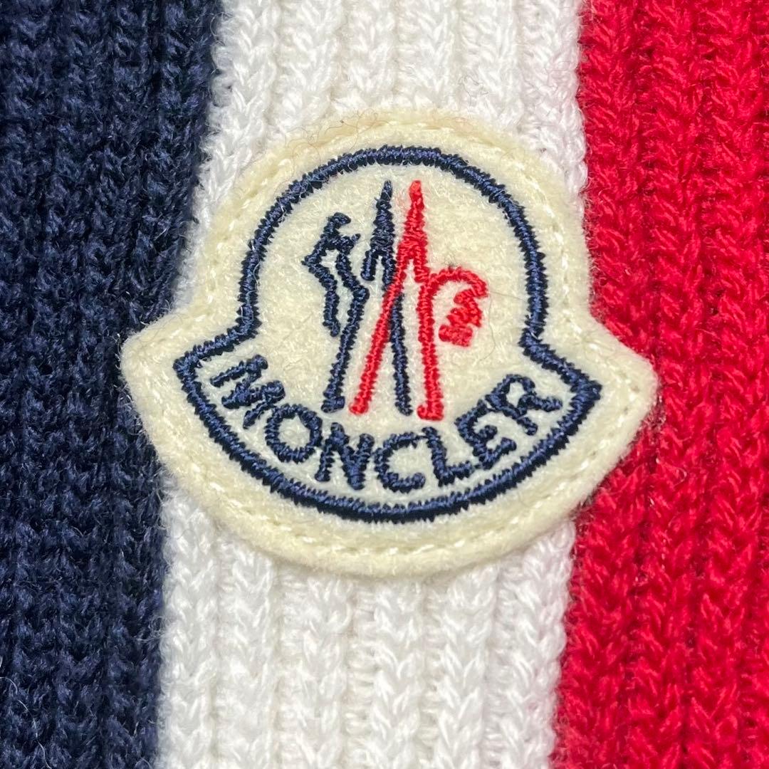 美品 MONCLER モンクレール トリコロール ロゴ マフラー ウール 人気