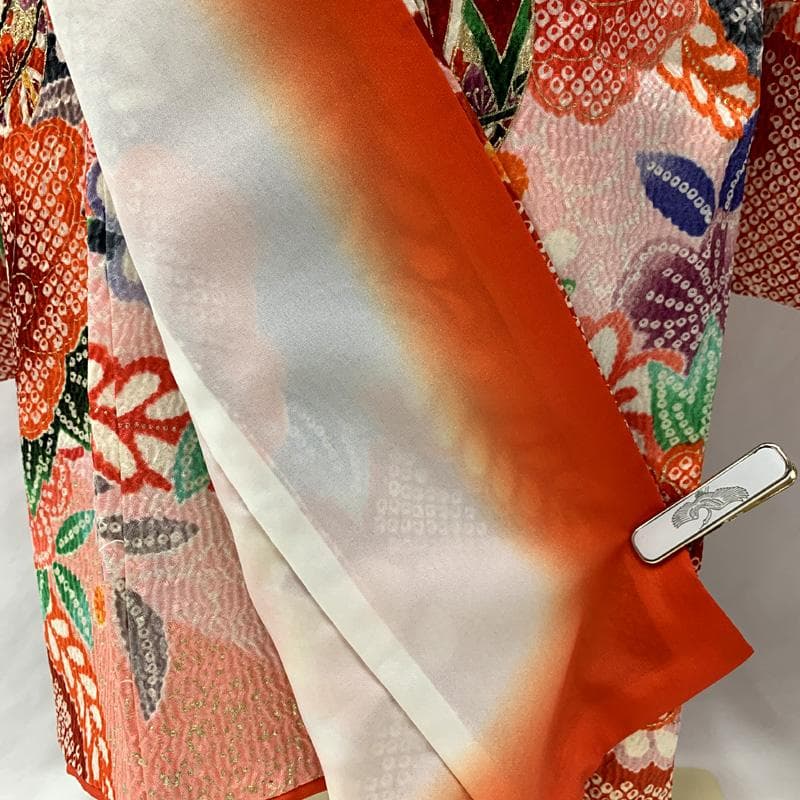 508ag22□七五三 七歳 女児 着物&袋帯&長襦袢 総絞風 毬 花□良好