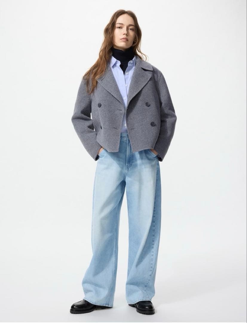 り*ん様 ユニクロ ダブルフェイスショートコート グレー S サイズ UNIQL