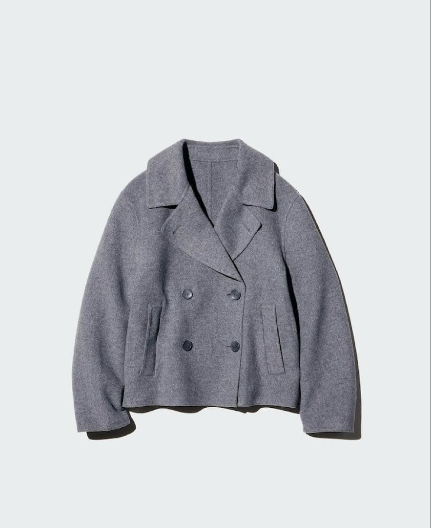 り*ん様 ユニクロ ダブルフェイスショートコート グレー S サイズ UNIQL