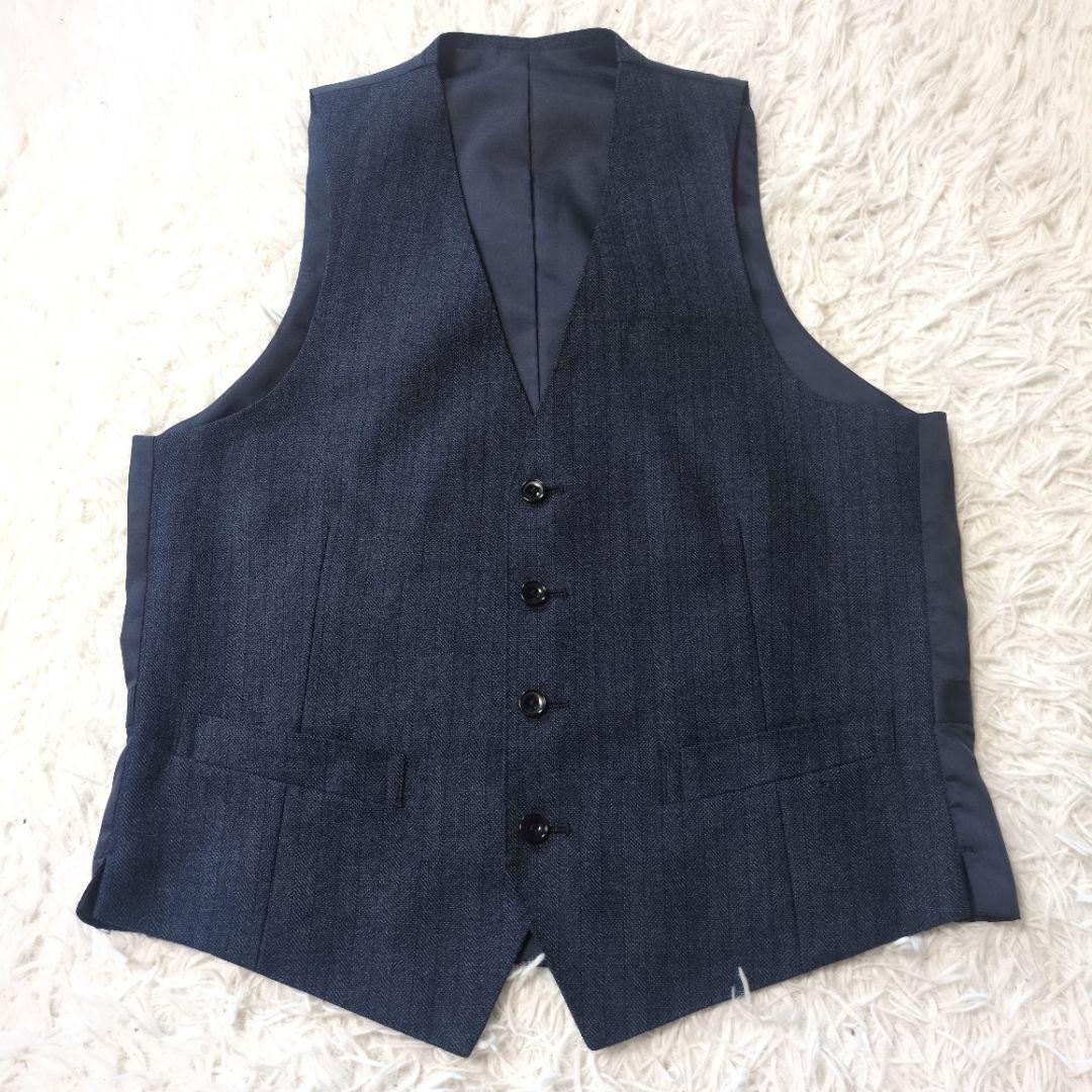 スーツセレクト　スリーピース　スーツセットアップ　ネイビー　ヘリンボーン　A5