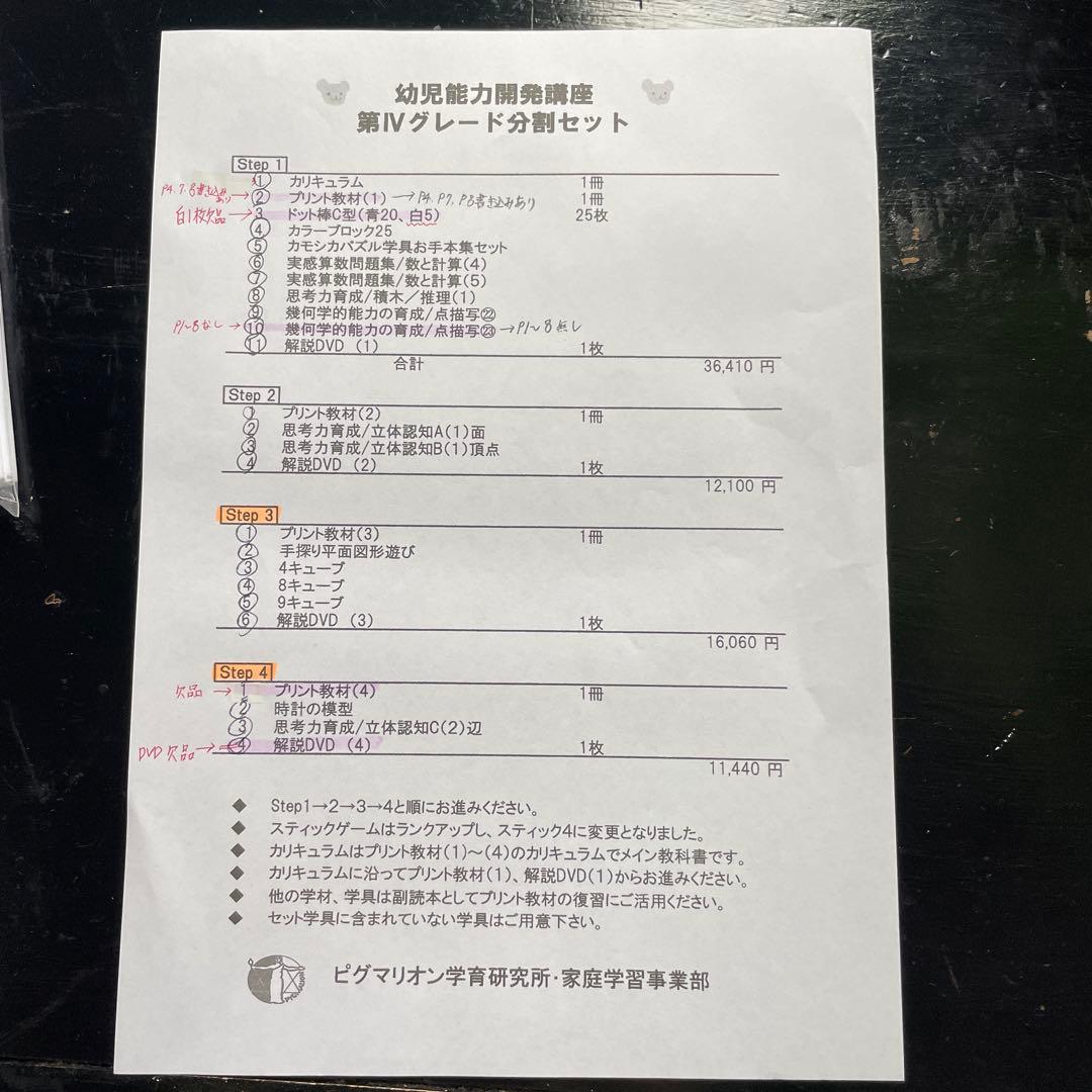 幼児能力開発講座 第4グレード セット　ピグマリオン