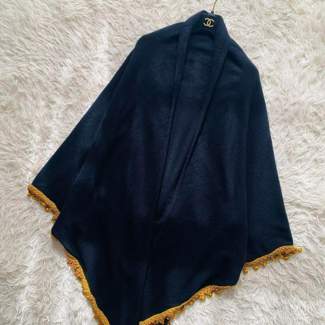 美品 シリンギルド カシミヤ100% ビジュー 刺繍 大判ポンチョ 大きいサイズ