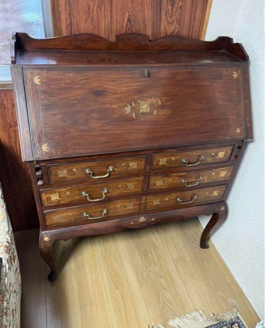 アンティーク 古家具 ガブリオレレッグ ライティングビューロー 鍵付