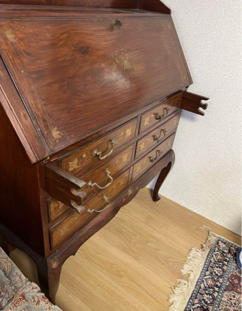 アンティーク 古家具 ガブリオレレッグ ライティングビューロー 鍵付
