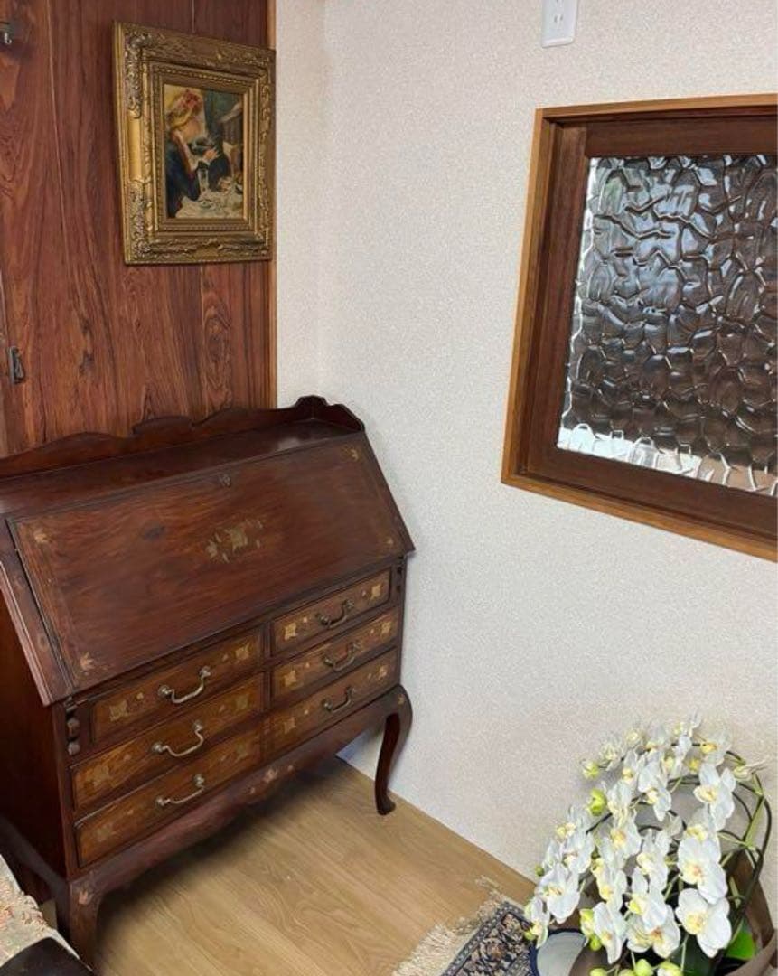 アンティーク 古家具 ガブリオレレッグ ライティングビューロー 鍵付