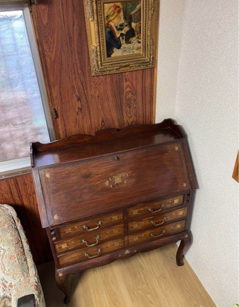 アンティーク 古家具 ガブリオレレッグ ライティングビューロー 鍵付