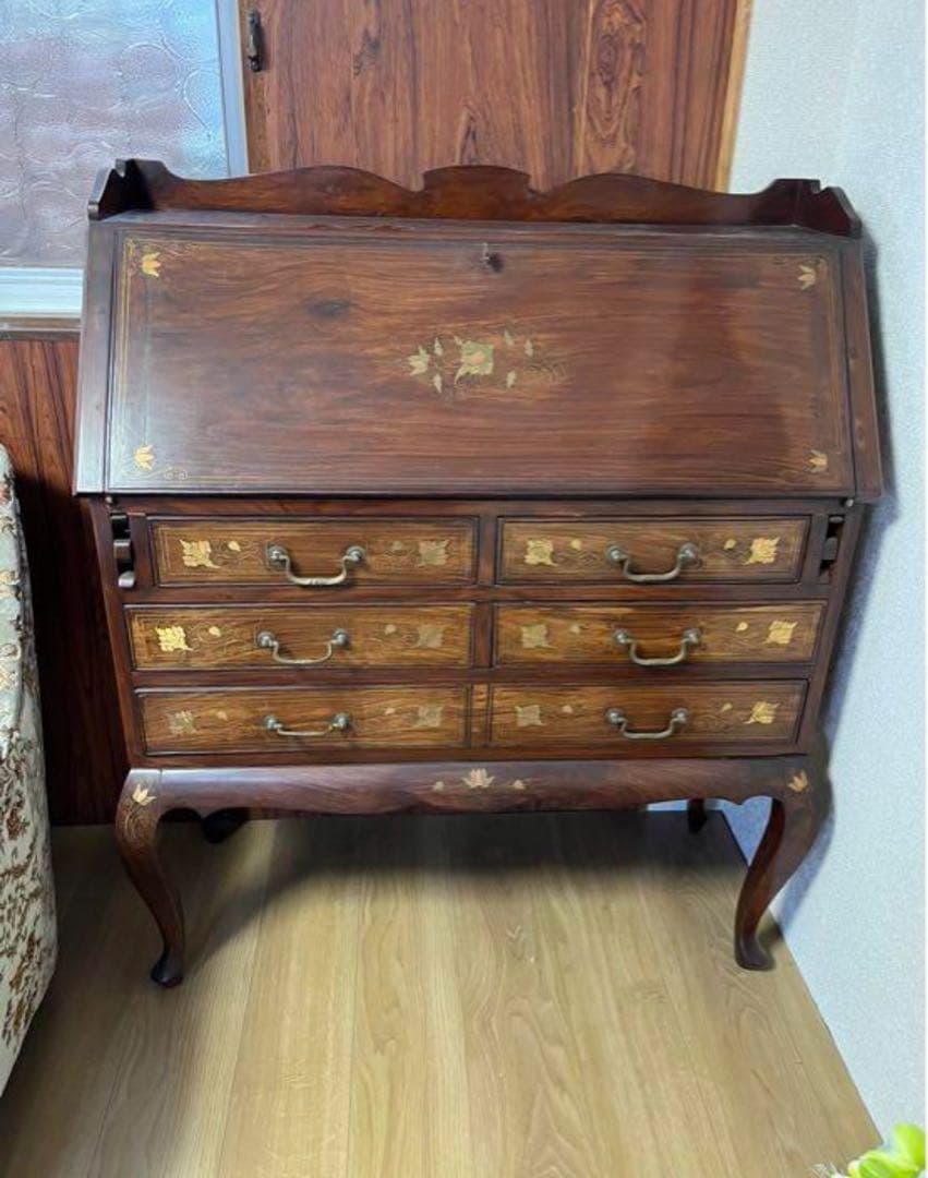 アンティーク 古家具 ガブリオレレッグ ライティングビューロー 鍵付