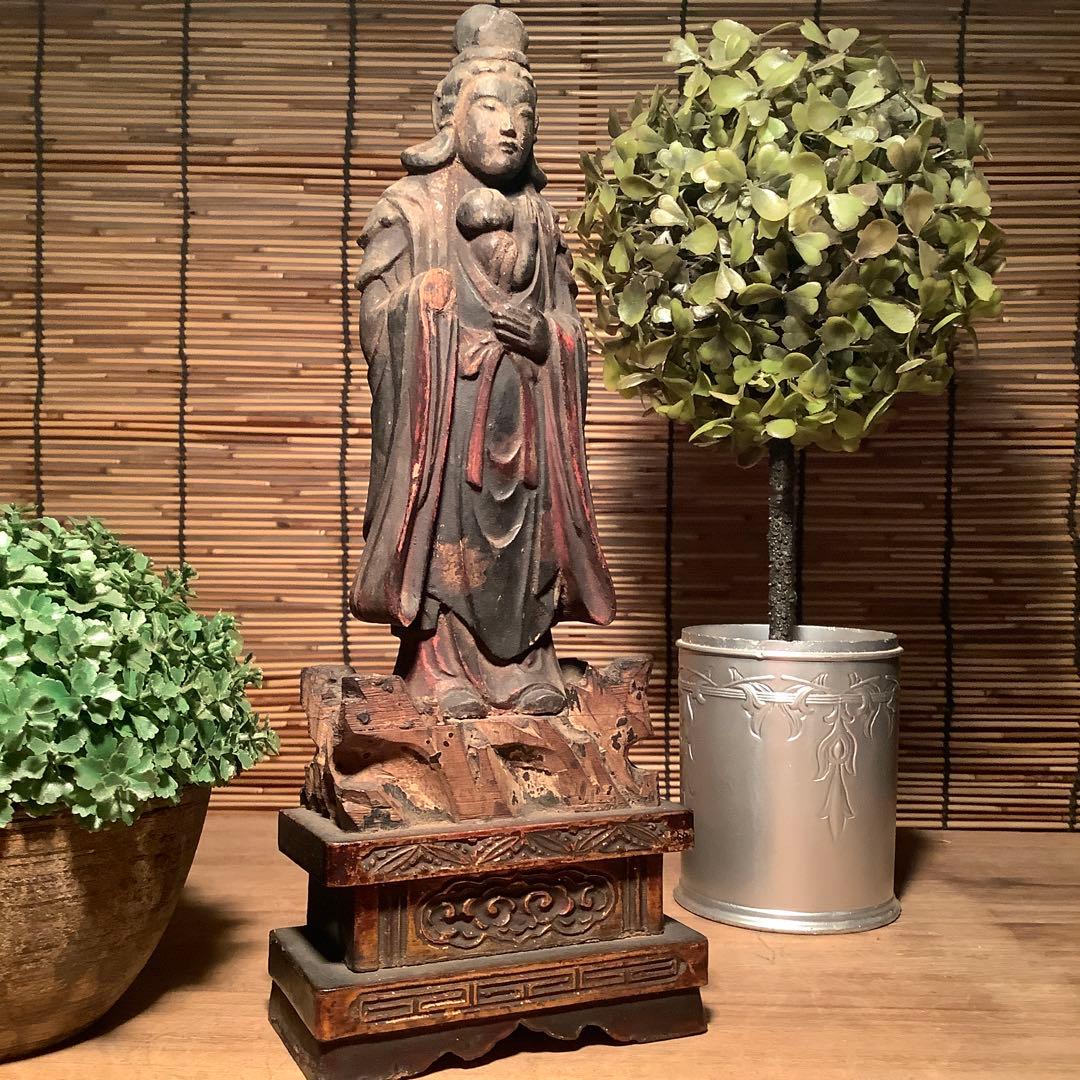 室町期「夜叉・鬼子母神」鬼子母神信仰・訶梨帝母・外護神・木彫彩色