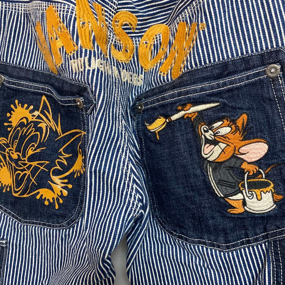 チ*ー様 バンソン　トムとジェリー　刺繍　デニム　ジーンズヒッコリー　濃紺　34