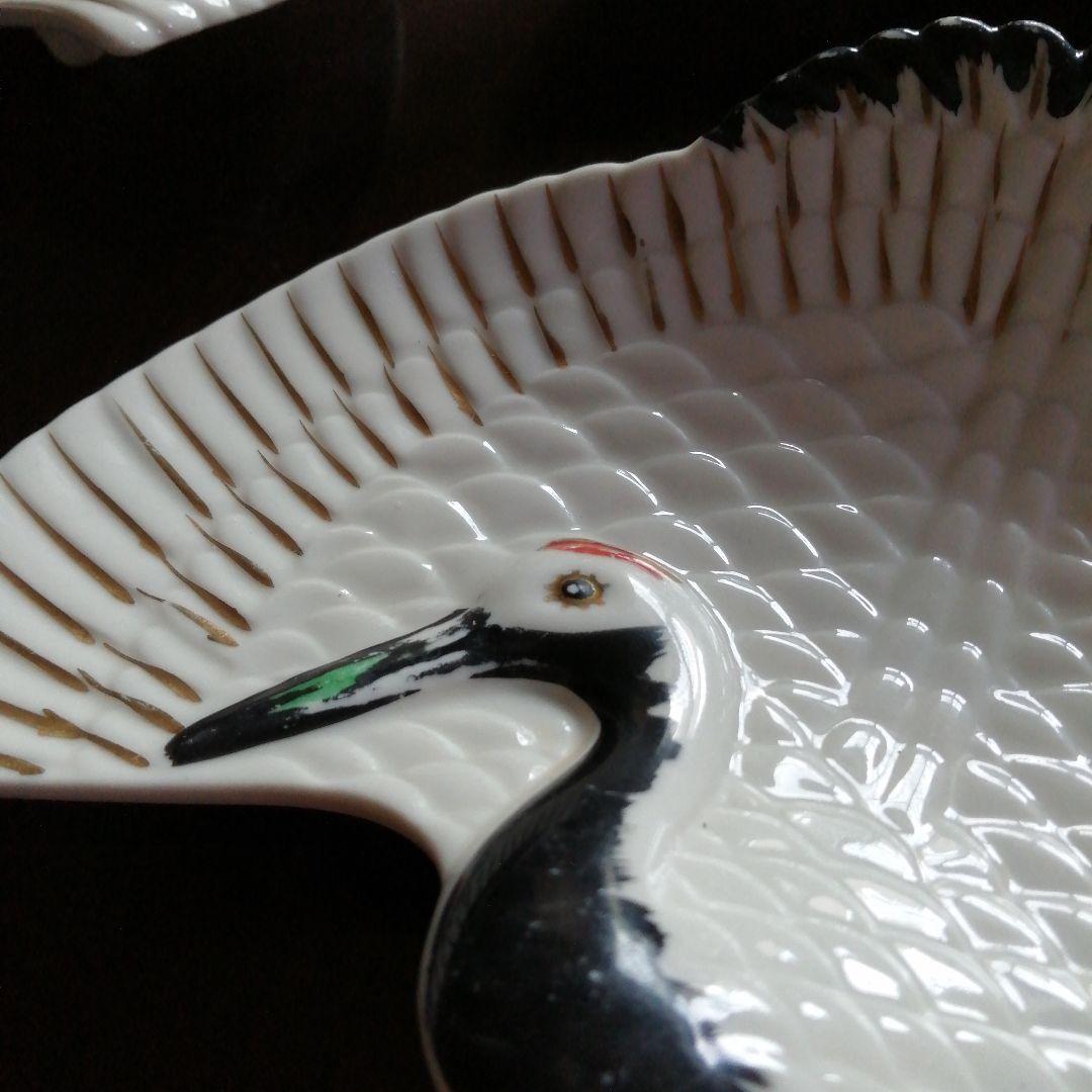 京焼　鶴形扇皿　10枚　20cm　大正～昭和初期