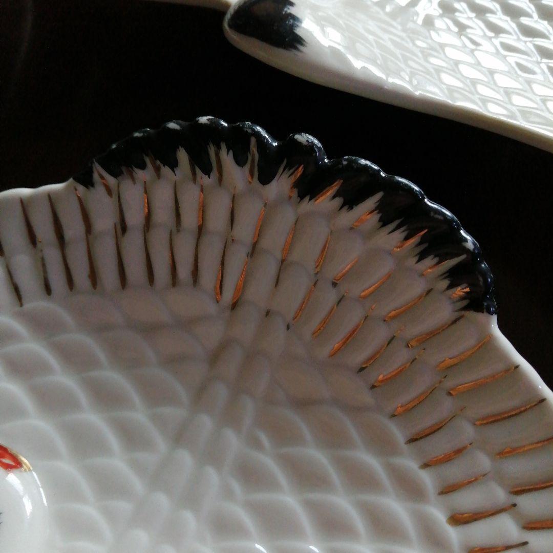 京焼　鶴形扇皿　10枚　20cm　大正～昭和初期