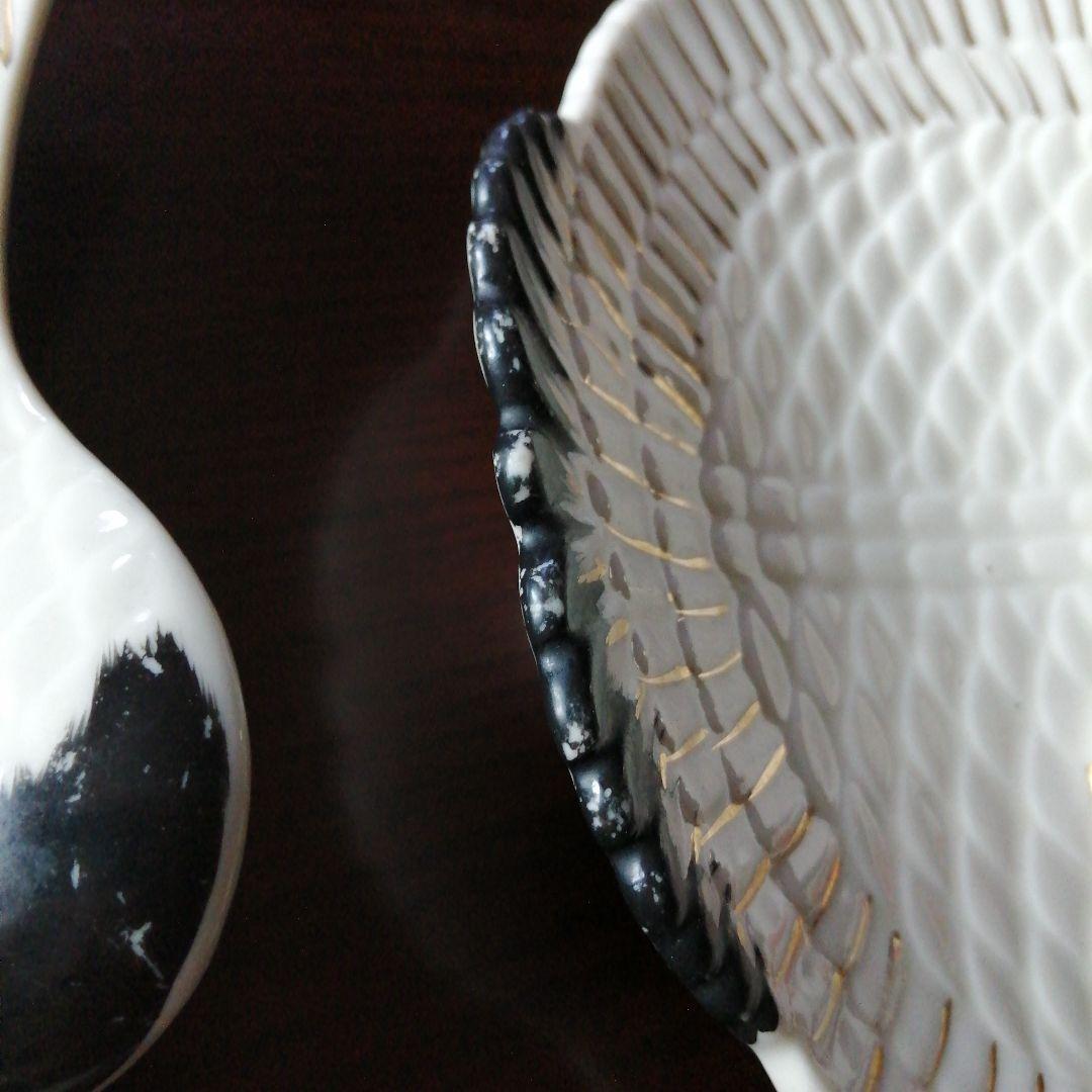 京焼　鶴形扇皿　10枚　20cm　大正～昭和初期