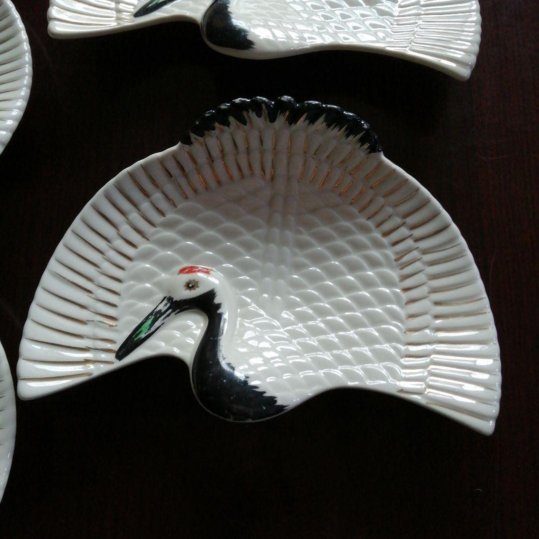 京焼　鶴形扇皿　10枚　20cm　大正～昭和初期