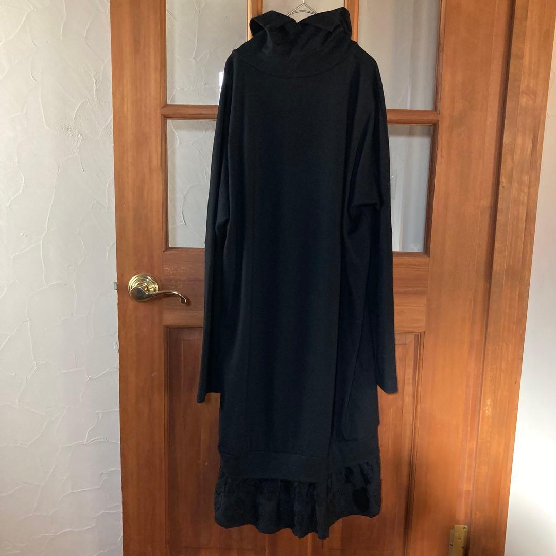 Y's ワイズ　ハイネック　ドット柄ロングワンピース　ブラック　Mサイズ　ウール