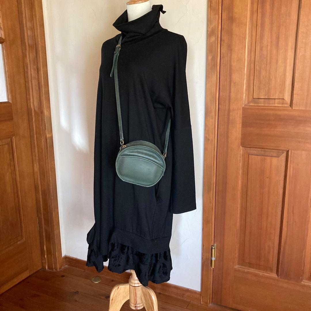 Y's ワイズ　ハイネック　ドット柄ロングワンピース　ブラック　Mサイズ　ウール