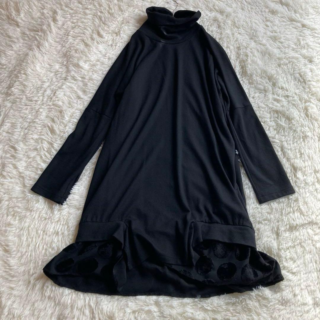 Y's ワイズ　ハイネック　ドット柄ロングワンピース　ブラック　Mサイズ　ウール