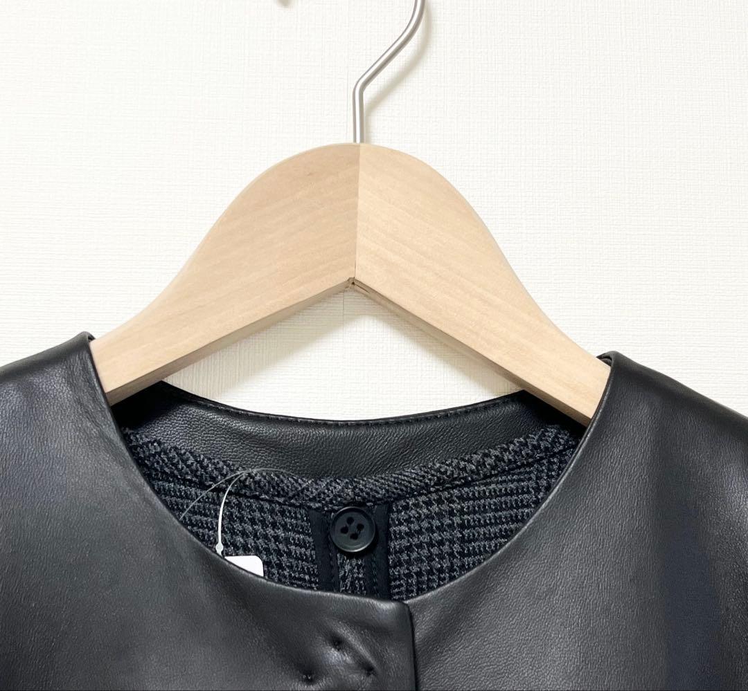 【タグ付未使用】リビーリュッカ ライナー付き 本革 ノーカラー コート ブラック