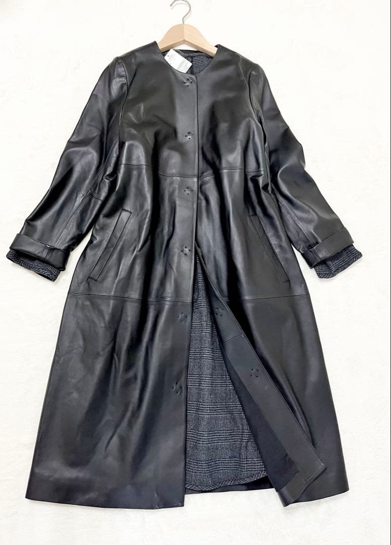 【タグ付未使用】リビーリュッカ ライナー付き 本革 ノーカラー コート ブラック