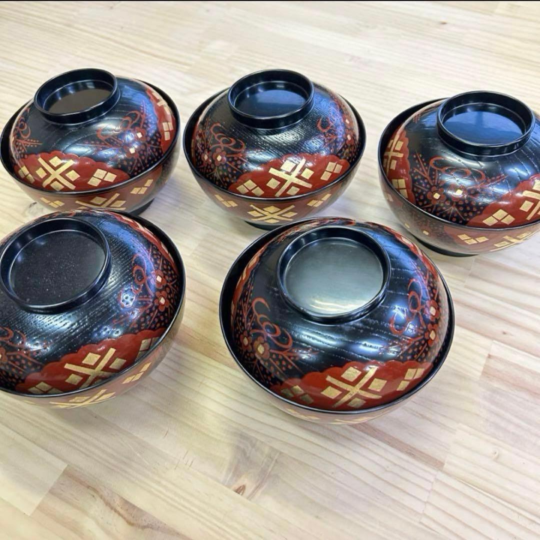 輪島塗り 木製 椀 5客揃 お椀 吸物椀 汁椀 懐石 漆器 漆塗 和食器 蒔絵