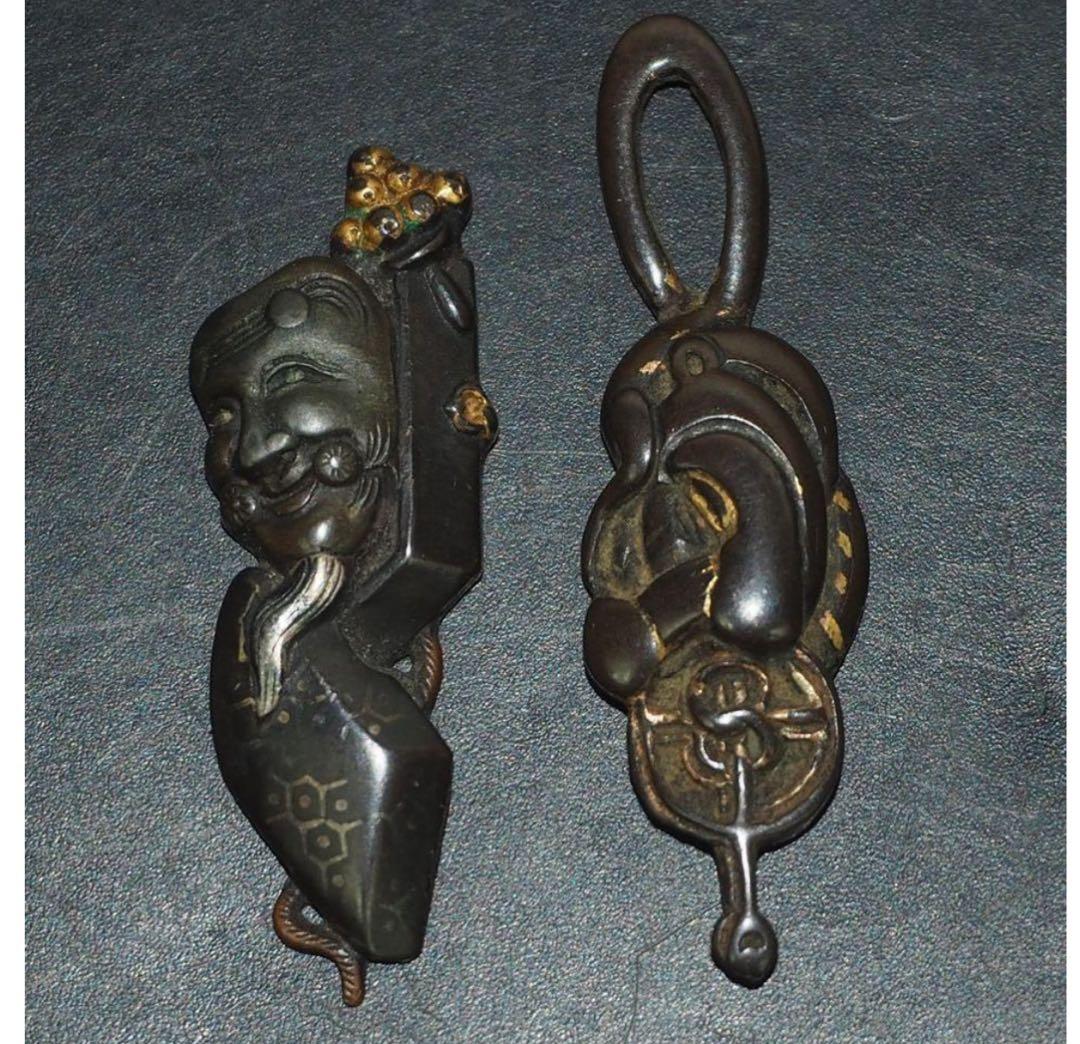 送料無料　江戸時代　目貫2点　刀装具　木箱付