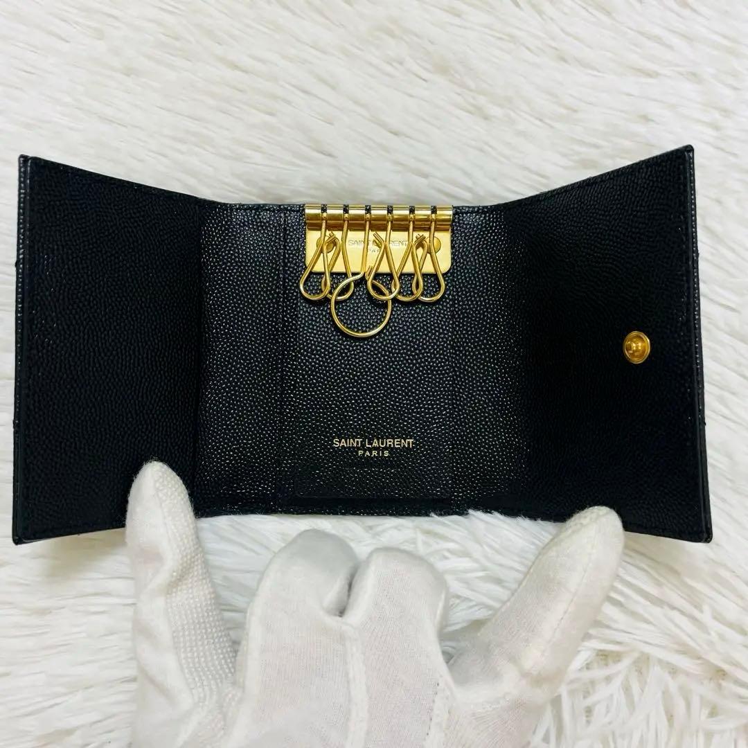 未使用級✨サンローラン キーケース 6連 キャビアスキン Vステッチ 黒