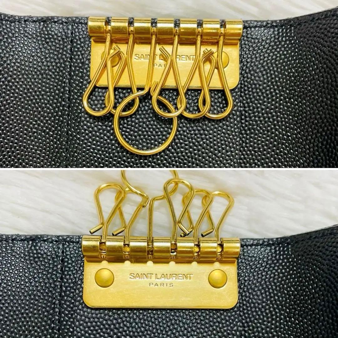 未使用級✨サンローラン キーケース 6連 キャビアスキン Vステッチ 黒