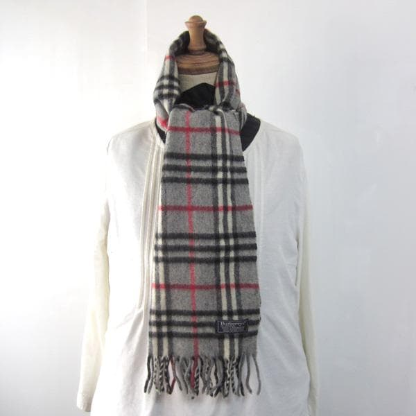 美品　BURBARRY／バーバリー★　チェック　カシミヤマフラー
