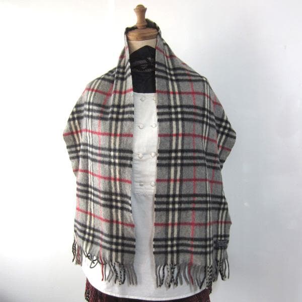 美品　BURBARRY／バーバリー★　チェック　カシミヤマフラー