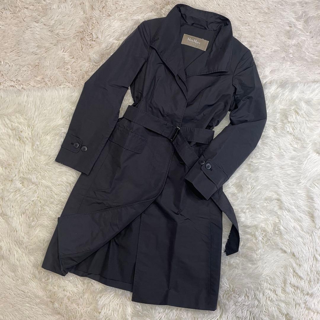 良品 マックスマーラ レインウェア トレンチコート ベルト付 ブラック
