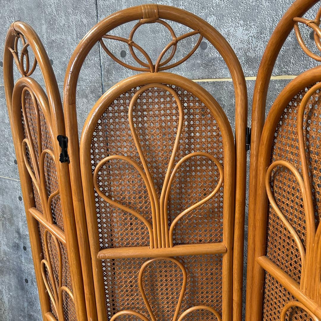 ꧁籐家具꧂ラタン4連パーテーション ブラインド 間仕切り 昭和レトロ
